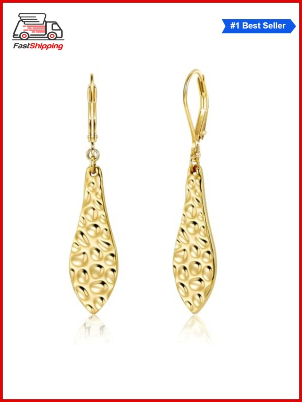 ✨ Hammered 14K Goldplated Teardrop Leverback Dangle Earrings for Women